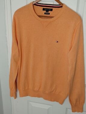 Tommy Hilfiger Orange Crewneck Sweater with Flag Logo